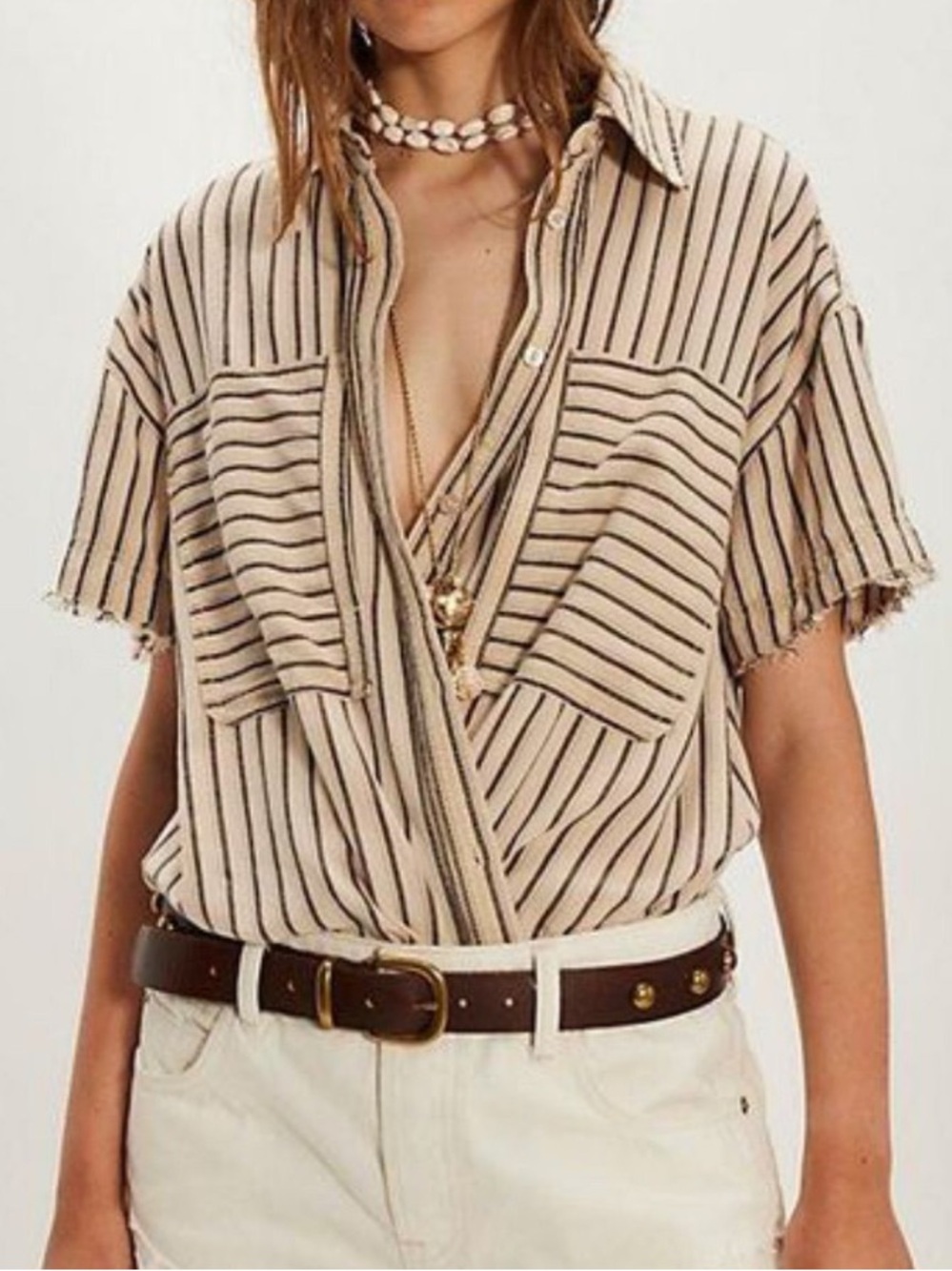 We the Free NWT Christopher Linen Blouse Top Striped Lightweight Buttondown